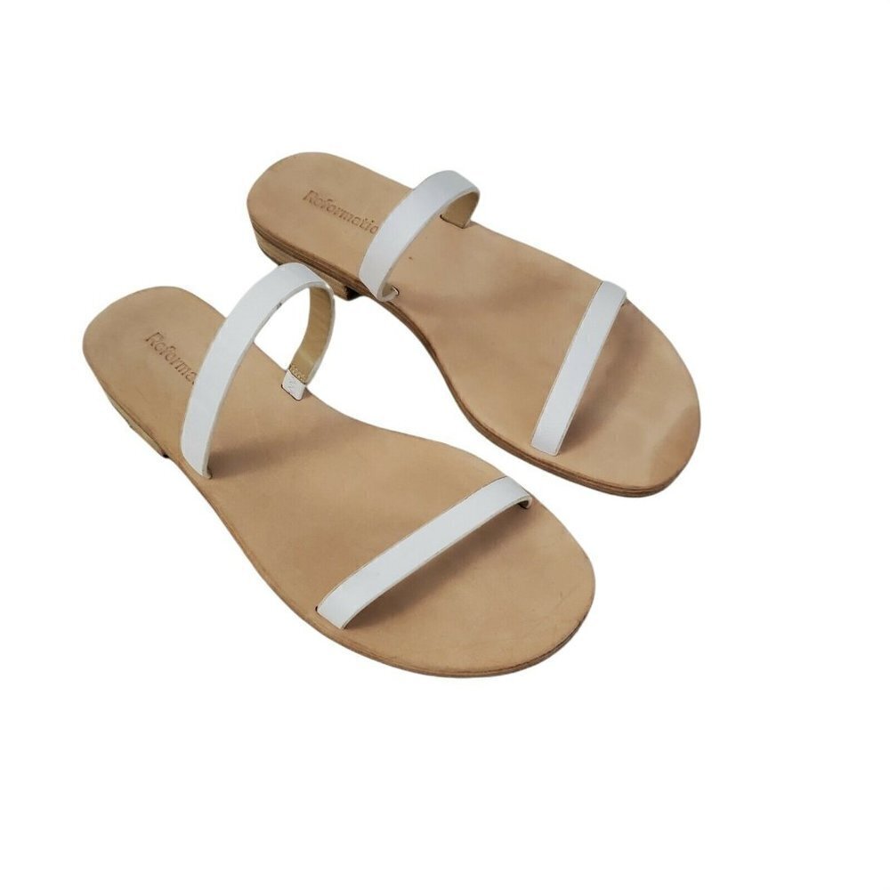 Reformation Womens Leather Slip On Strappy Sandals White Size 6